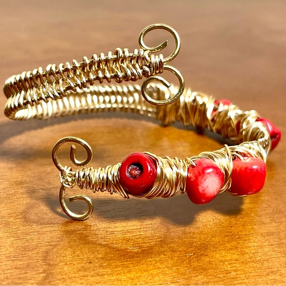 Jewelry - Artisan-crafted Copper and Red Coral Wire Wrapped Bracelet